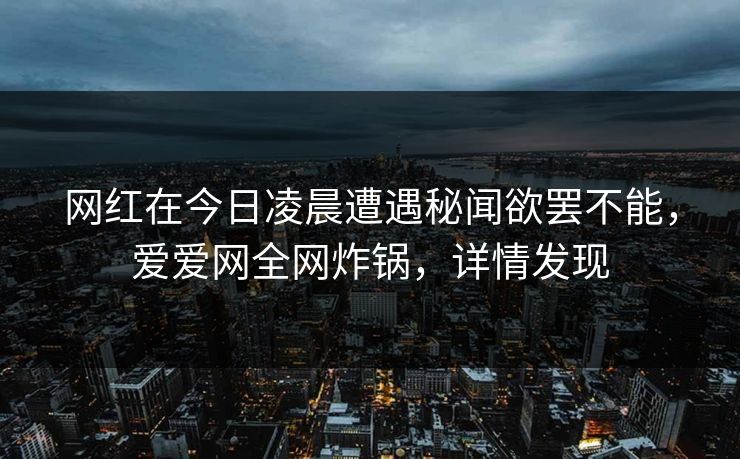 网红在今日凌晨遭遇秘闻欲罢不能，爱爱网全网炸锅，详情发现